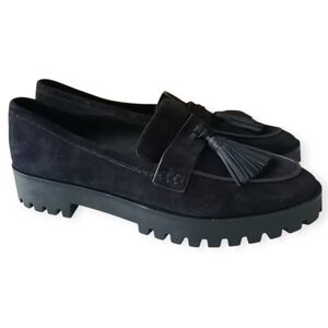 Via Spiga Black Suede Tassel Loafers with Lugged Sole Woman's 8.5